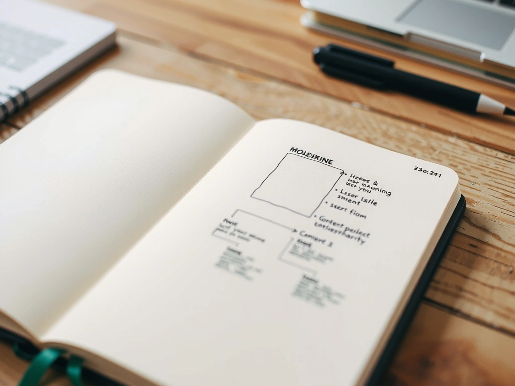 Journal de croquis d'un wireframe avec annotations manuscrites